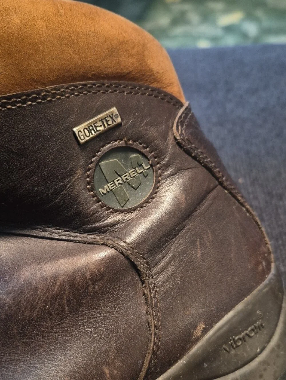 Merrell Brown Leather Ankle Hiking Boots with Tan Collar
